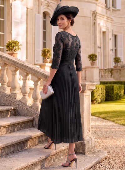 A-Line Illusion Neck Chiffon Mother Of The Bride Dresses With Lace/Pleated