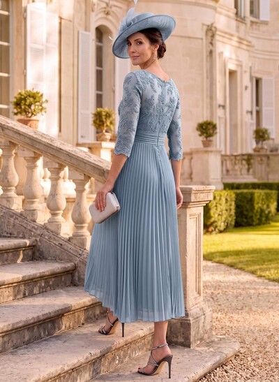A-Line Illusion Neck Chiffon Mother Of The Bride Dresses With Lace/Pleated