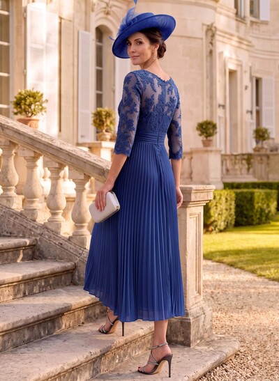 A-Line Illusion Neck Chiffon Mother Of The Bride Dresses With Lace/Pleated