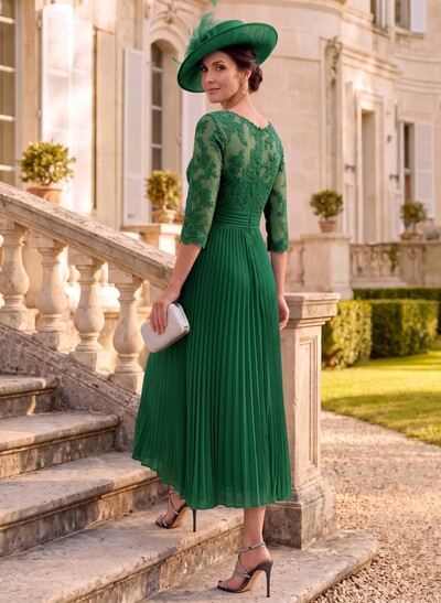 A-Line Illusion Neck Chiffon Mother Of The Bride Dresses With Lace/Pleated