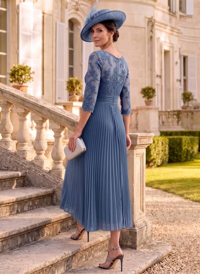 A-Line Illusion Neck Chiffon Mother Of The Bride Dresses With Lace/Pleated