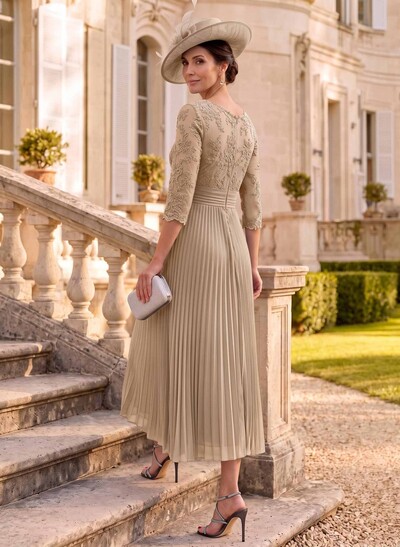 A-Line Illusion Neck Chiffon Mother Of The Bride Dresses With Lace/Pleated
