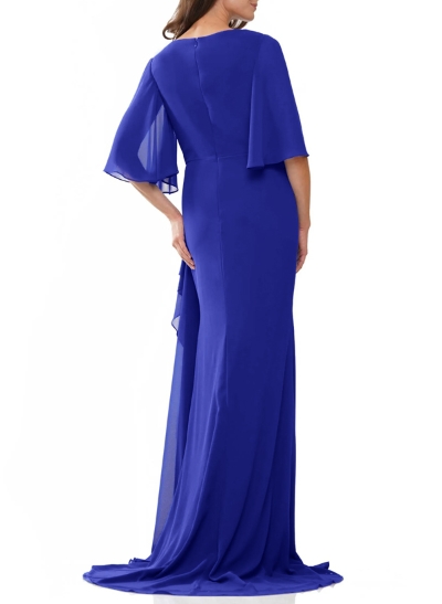 Sheath/Column V-Neck Chiffon Mother Of The Bride Dresses With Ruffle