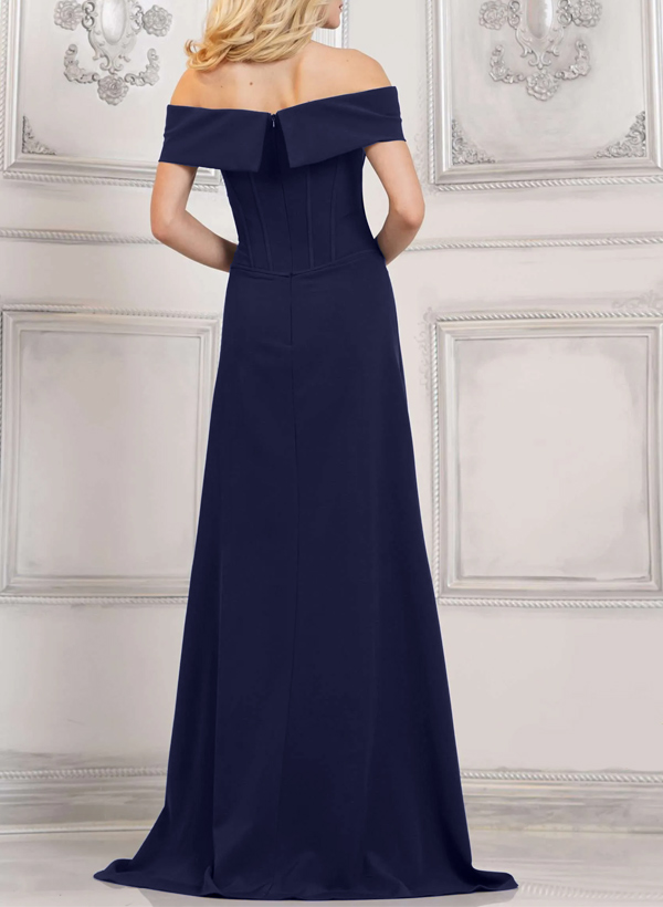 A-Line Off-The-Shoulder Elastic Satin Mother Of The Bride Dresses With Rhinestone