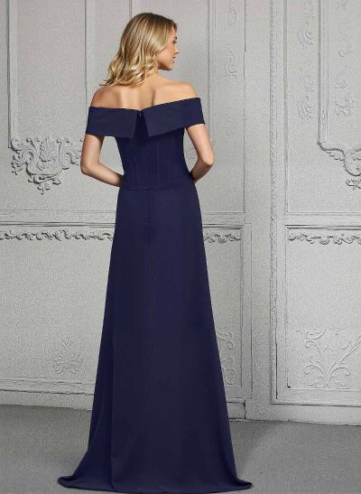 A-Line Off-The-Shoulder Elastic Satin Mother Of The Bride Dresses With Rhinestone