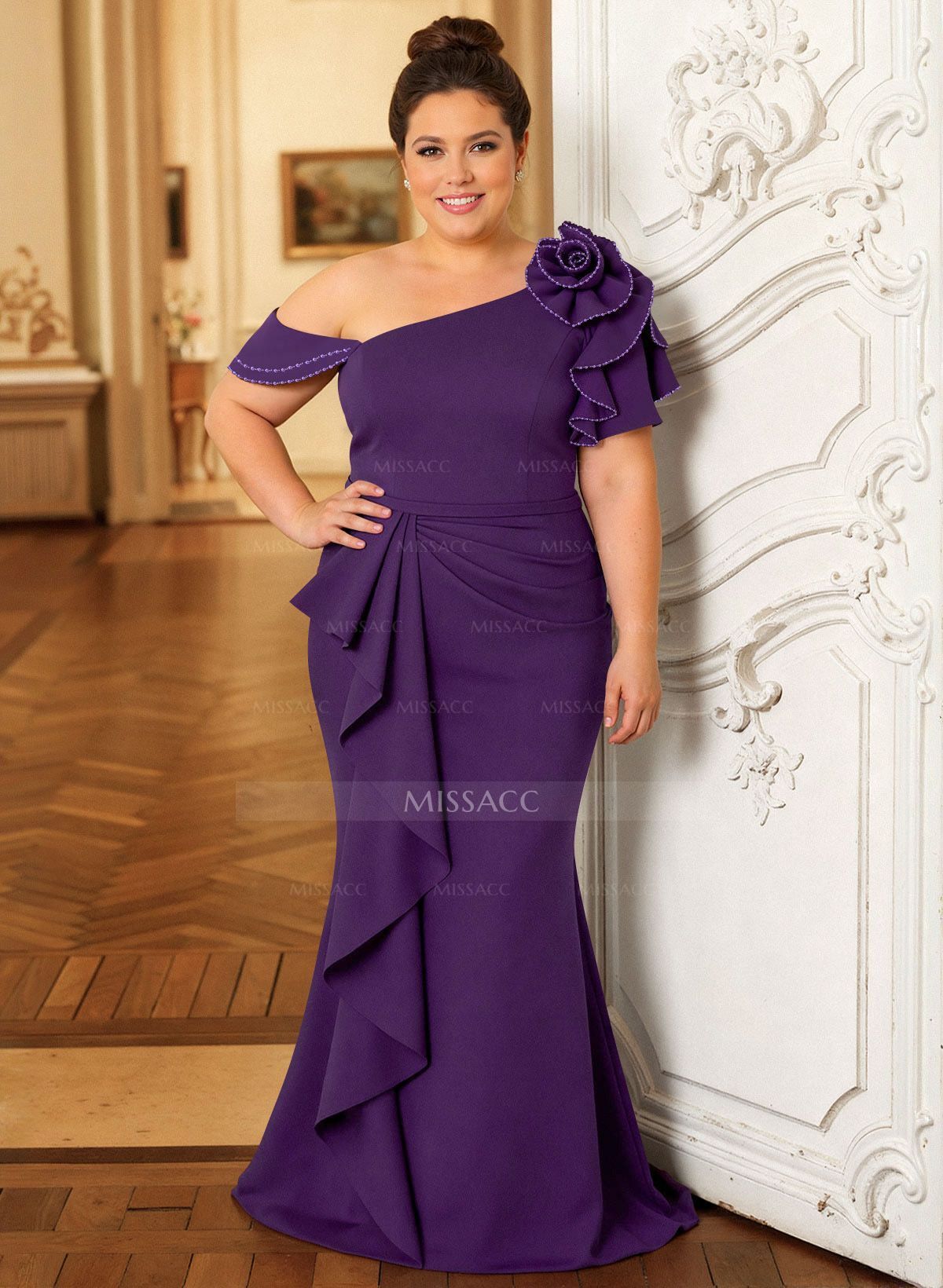 Trumpet/Mermaid Elastic Satin Mother Of The Bride Dresses With Ruffle/Flower(s)