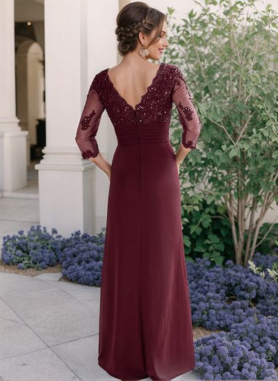 Sheath/Column V-Neck Chiffon Mother Of The Bride Dresses With Ruffle/Lace