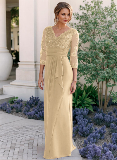 Sheath/Column V-Neck Chiffon Mother Of The Bride Dresses With Ruffle/Lace