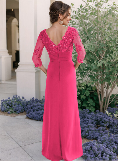 Sheath/Column V-Neck Chiffon Mother Of The Bride Dresses With Ruffle/Lace