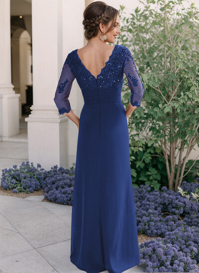 Sheath/Column V-Neck Chiffon Mother Of The Bride Dresses With Ruffle/Lace