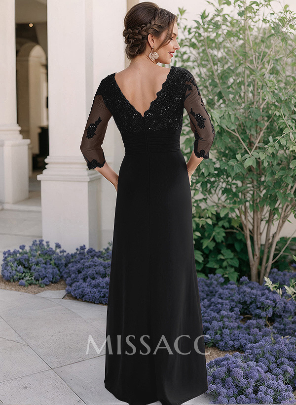 Sheath/Column V-Neck Chiffon Mother Of The Bride Dresses With Ruffle/Lace