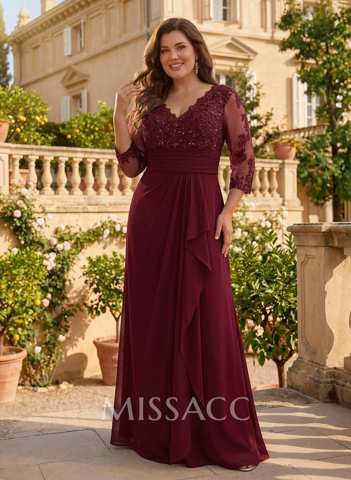 Sheath/Column V-Neck Chiffon Mother Of The Bride Dresses With Ruffle/Lace #SMBD11970