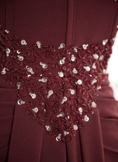 Sheath/Column V-Neck Sleeveless Elastic Satin Prom Dresses With High Split