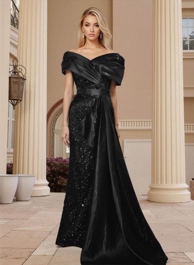 Sheath/Column Silk Like Satin/Sequined Prom Dresses With High Split