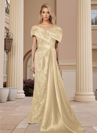 Sheath/Column Silk Like Satin/Sequined Prom Dresses With High Split