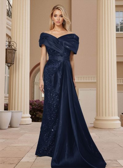 Sheath/Column Silk Like Satin/Sequined Prom Dresses With High Split