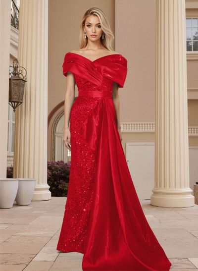 Sheath/Column Silk Like Satin/Sequined Prom Dresses With High Split