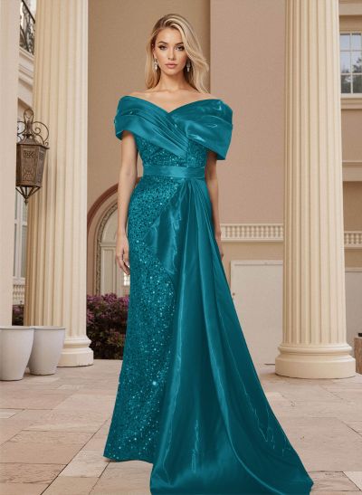 Sheath/Column Silk Like Satin/Sequined Prom Dresses With High Split