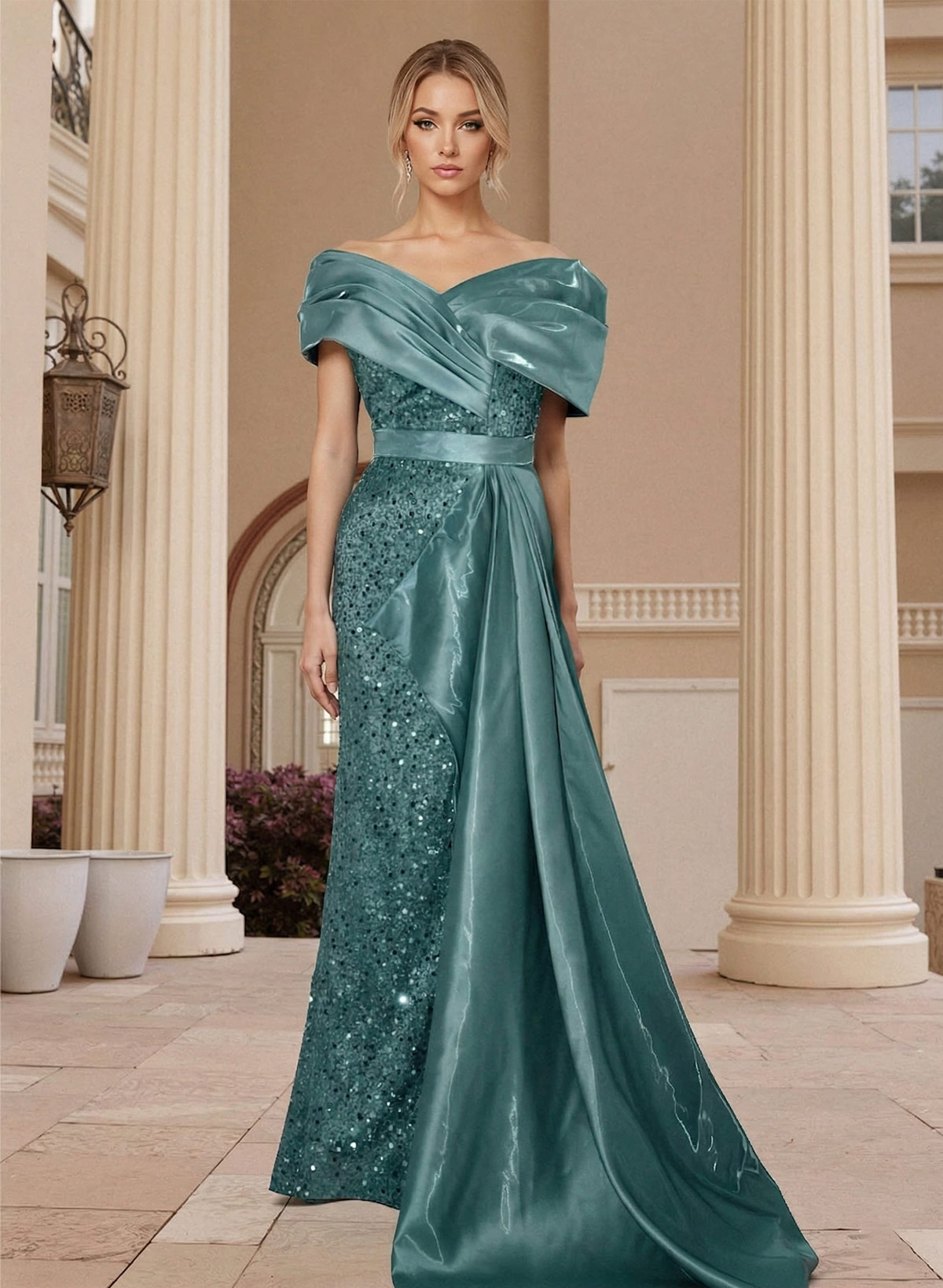 Sheath/Column Liquid Satin/Sequined Prom Dresses With High Split