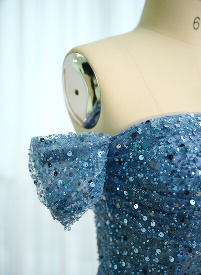 Sheath/Column Silk Like Satin/Sequined Prom Dresses With High Split