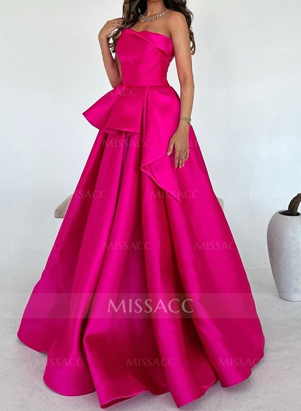 A-Line Strapless Sleeveless Floor-Length Satin Prom Dresses