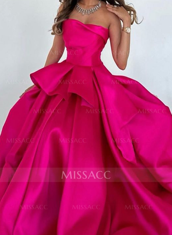 A-Line Strapless Sleeveless Floor-Length Satin Prom Dresses