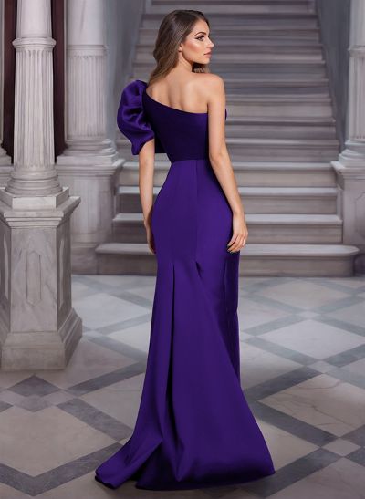 Sheath/Column One-Shoulder Sleeveless Satin Prom Dresses With Flower(s)