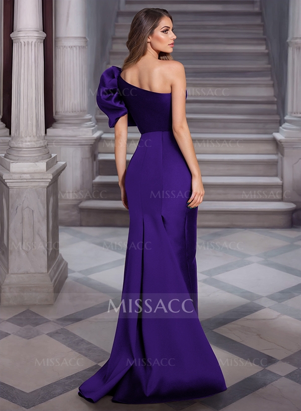 Sheath/Column One-Shoulder Sleeveless Satin Prom Dresses With Flower(s)