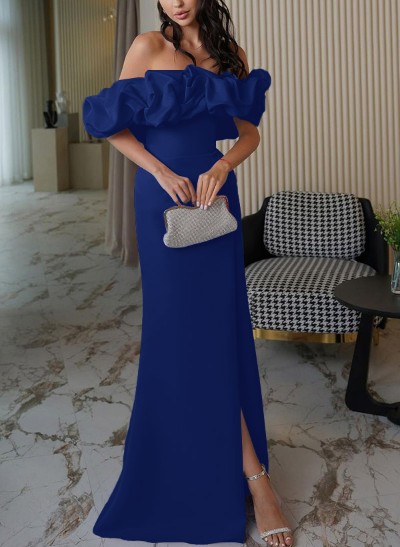 Sheath/Column Off-The-Shoulder Sleeveless Elastic Satin Prom Dresses