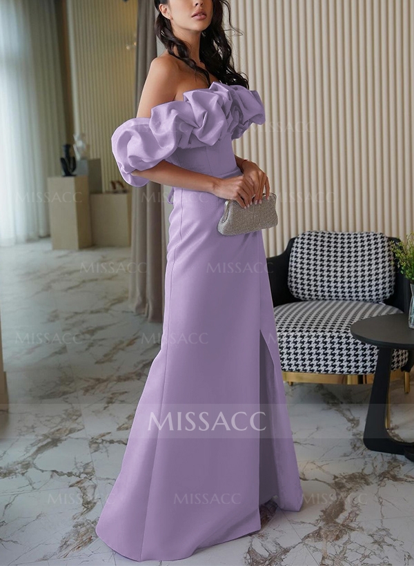 Sheath/Column Off-The-Shoulder Sleeveless Elastic Satin Prom Dresses