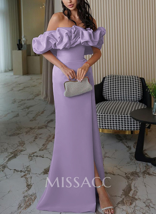 Sheath/Column Off-The-Shoulder Sleeveless Elastic Satin Prom Dresses