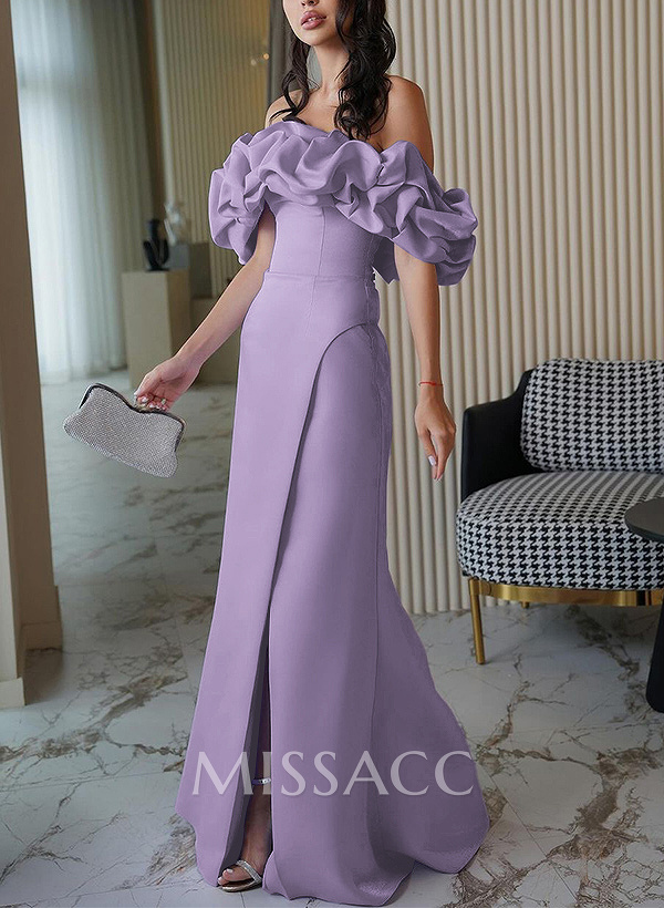 Sheath/Column Off-The-Shoulder Sleeveless Elastic Satin Prom Dresses