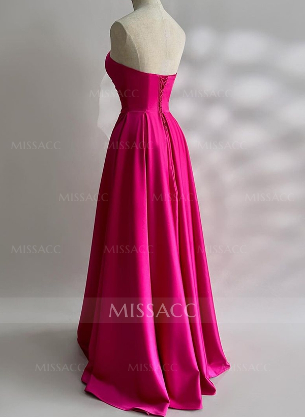 A-Line Sweetheart Sleeveless Floor-Length Satin Prom Dresses