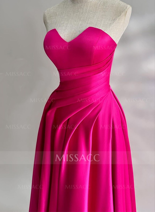 A-Line Sweetheart Sleeveless Floor-Length Satin Prom Dresses