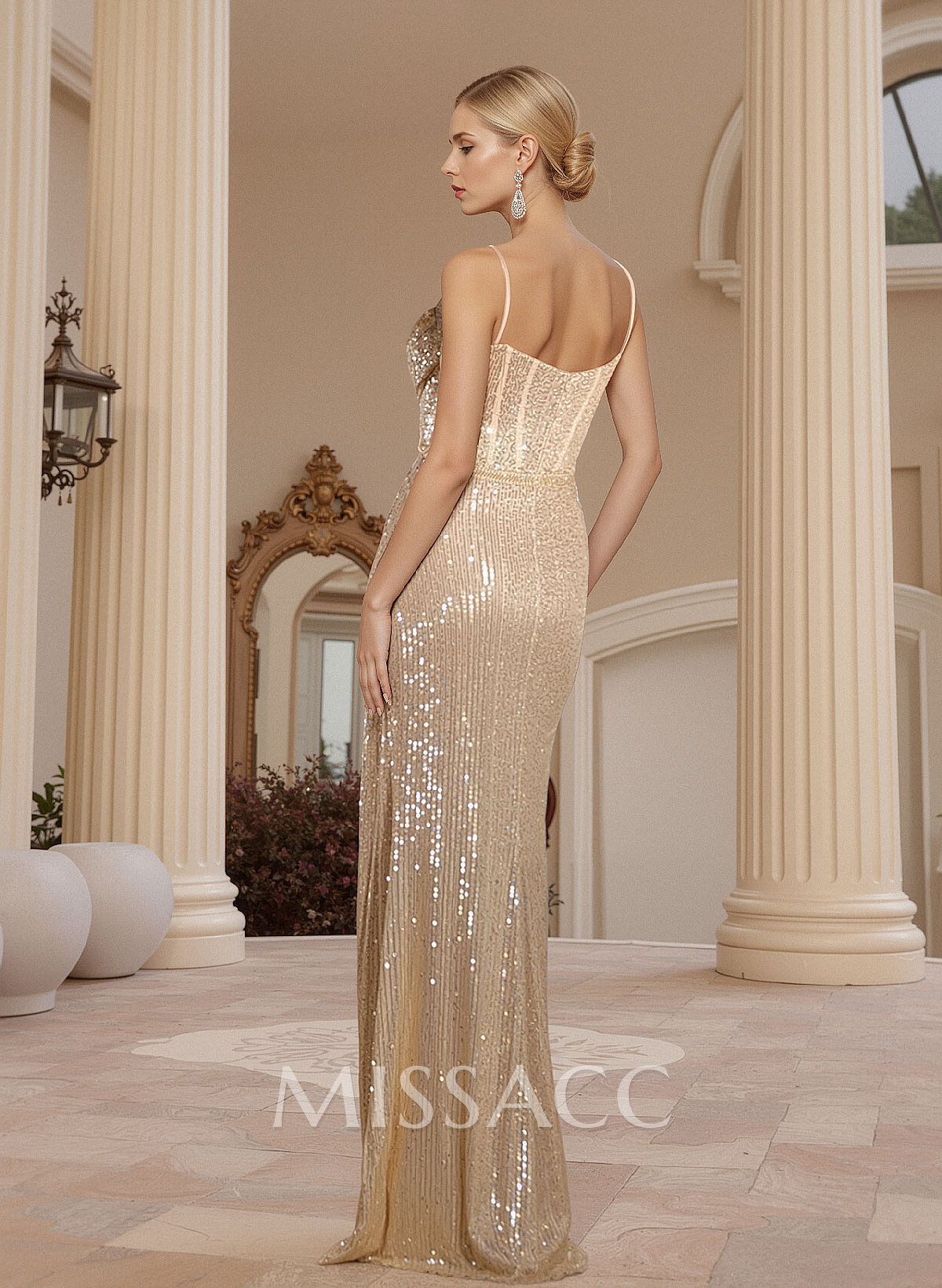 Sheath/Column Sweetheart Sleeveless Sequined Prom Dresses With High Split