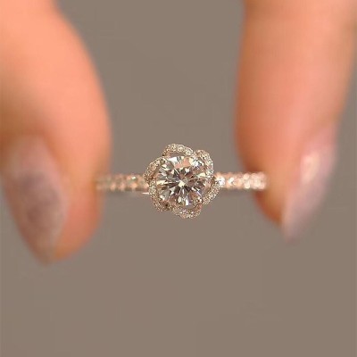 Round Cut Diamond White Halo Engagement Ring In 925 Sterling Silver