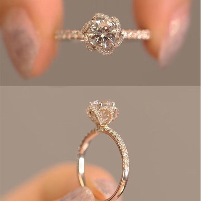 1CT Round Cut Moissanite Engagement Rings In Sterling Silver