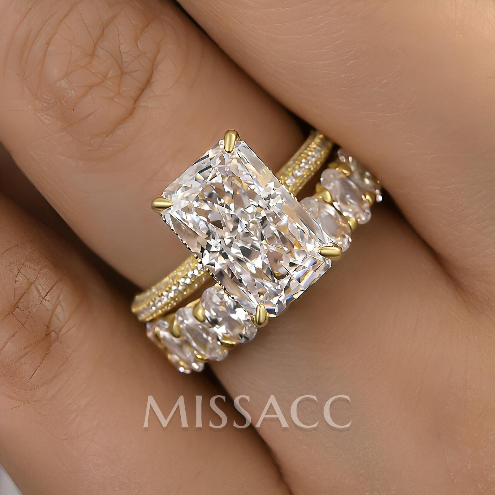 Luxurious Elongated Radiant Cut Wedding Ring Set