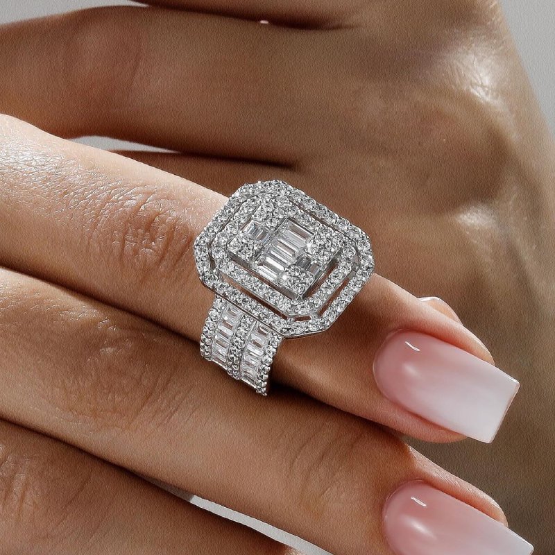 Luxury 925 Sterling Silver Square Zircon Wedding Ring