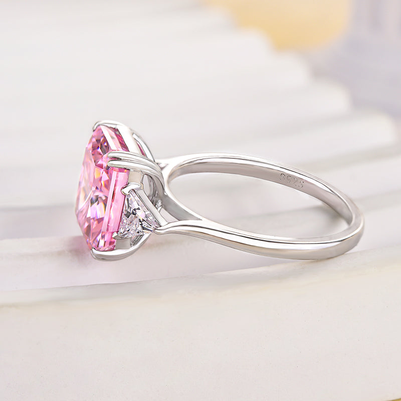 Lovely Radiant Cut Three Stone Pink Stone Engagement Ring
