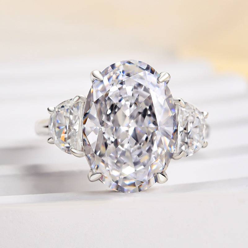Excellent Crushed Ice Oval Cut Three Stone Engagement Ring