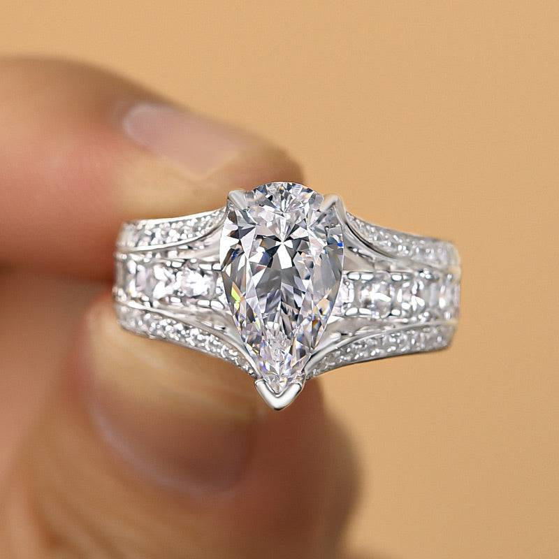 Pear Cut Diamond White Sterling Silver Art Deco Engagement Ring