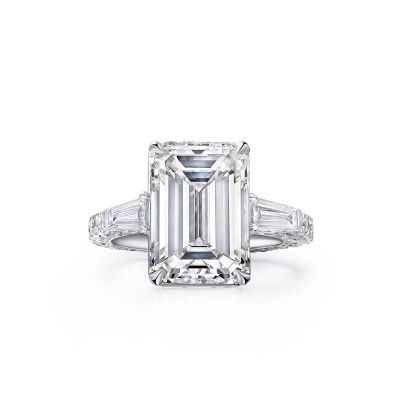 8ct Emerald Cut With Baguettes Side Stones Engagement Ring In Sterling Silver