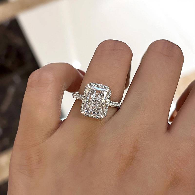 Sparkle Halo Radiant Cut Simulated Diamond Engagement Ring In White Gold