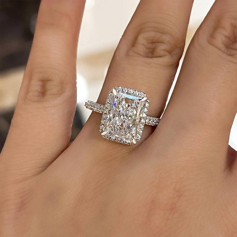 Sparkle Halo Radiant Cut Simulated Diamond Engagement Ring In White Gold