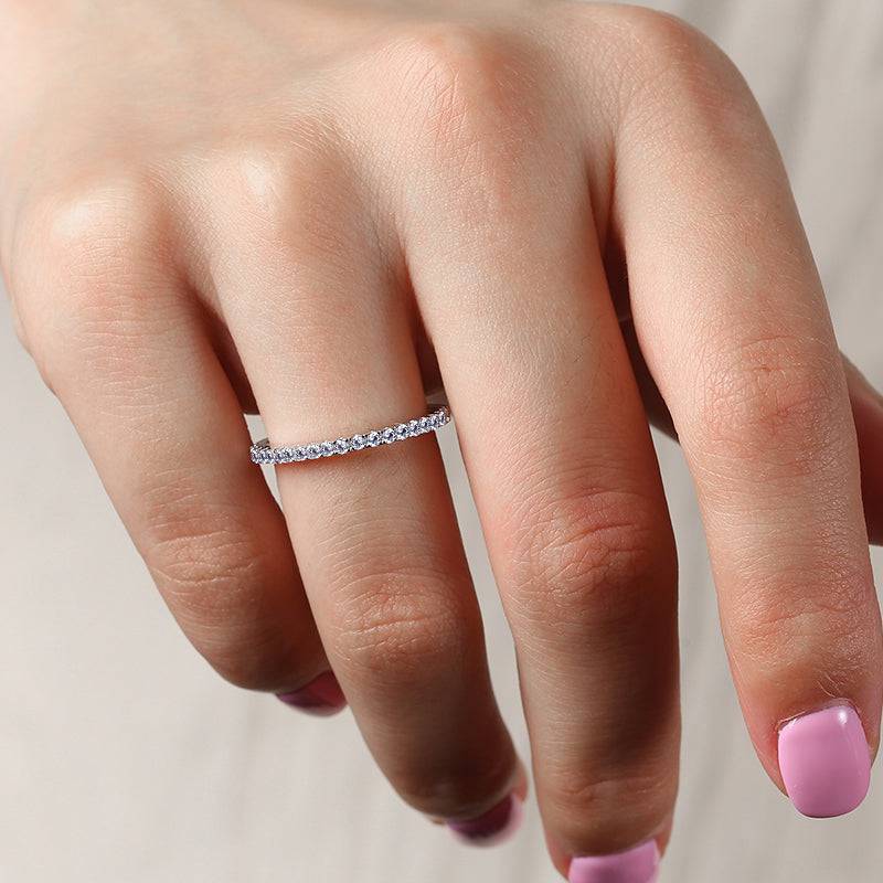 Classic Full Eternity Thin Wedding Band For Women In Sterling Silver