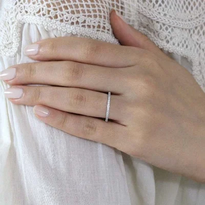 Classic Full Eternity Thin Wedding Band For Women In Sterling Silver