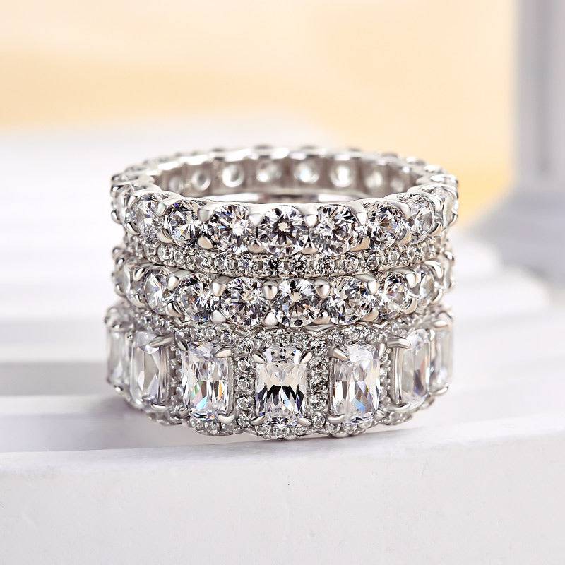 Luxurious Cushion Cut 4PC Wedding Band Set For Women In Sterling Silver