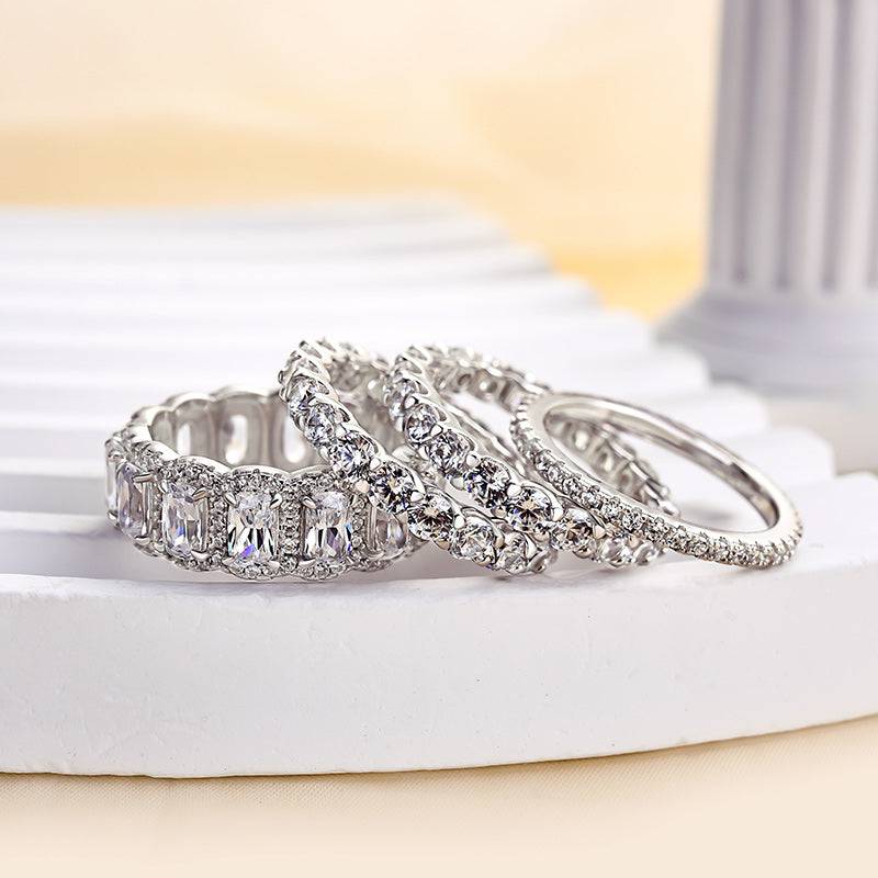 Luxurious Cushion Cut 4PC Wedding Band Set For Women In Sterling Silver