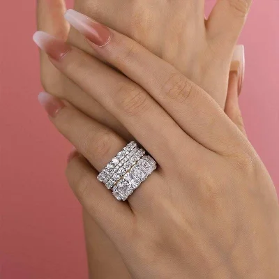 Luxurious Cushion Cut 4PC Wedding Band Set For Women In Sterling Silver